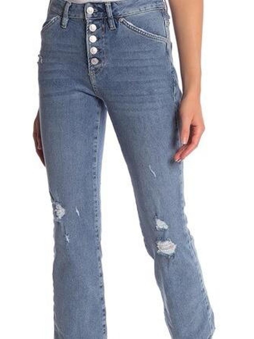 We The Free Light Blue High-Rise Straight Jeans with Button Fly